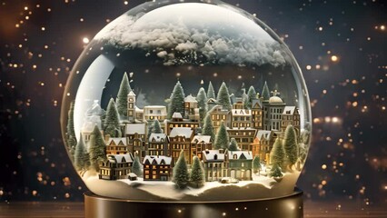 Wall Mural - Snow globe with christmas town on dark background. Christmas concept, AI Generated