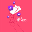 Buying tickets. An illustration on a pink background. The template for the design.