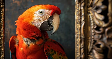 Canvas Print - Parrot, antique frame, close-up, charismatic, vibrant, detailed, classic charm. 