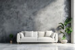 modern minimalist living room, trendy gray wall color, interior design, color palette
