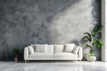 Sticker - modern minimalist living room, trendy gray wall color, interior design, color palette