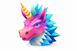 A modern, vibrantly colored 3D illustration of a mythical unicorn head with a spiked mane
