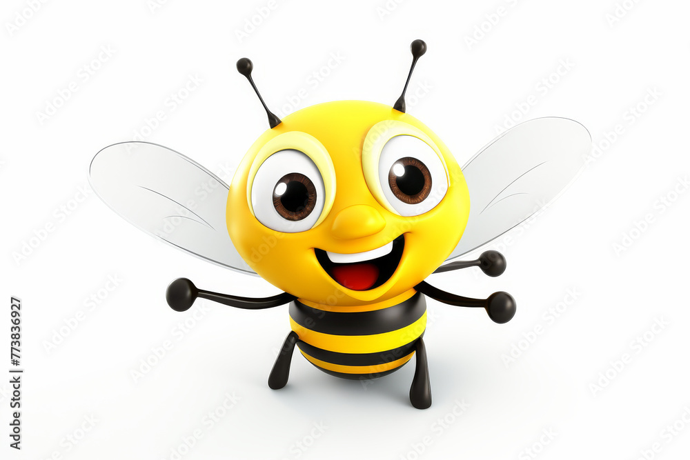 The image shows a happy, cute, and lively bee character with big eyes ...