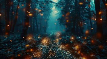 Poster - Walk through a dark mysterious jungle. Generative AI.