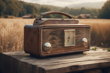 Wall Mural - A vintage radio at country side