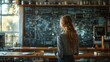 Student woman excitedly collaborating on robotics project, advanced futuristic technology seamlessly integrated, chalkboard filled with complex mathematical equations and diagrams. Generative AI.