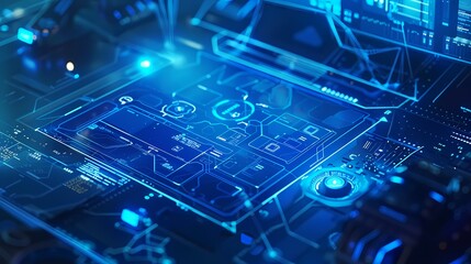 Technology blue computer screen building abstract graphic poster web page PPT background