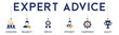 Expert Advice banner website icons vector illustration concept of with an icons of consulting, reliability, service, quality, competence, efficiency, achievement, solution, success on white background