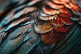 Fototapeta Desenie - ultra close-up view of a beautiful hyperdetailed texture bird multicolored feather