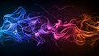 Colorful abstract smoke waves on black background with flowing curves and vibrant hues, emitting artistic energy and tactile sensation in a smooth, dark ambiance