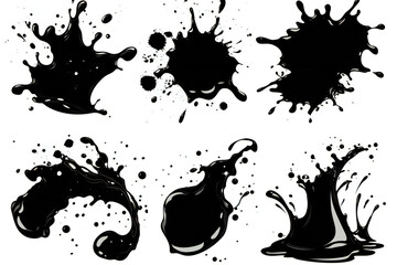 Poster - Black ink splashes set, graphic element