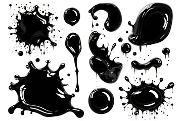 Poster - Black ink splashes set, graphic element