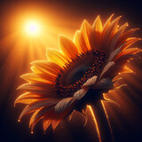 Fototapeta  - Słonecznik Skąpany w Promieniach Wschodzącego Słońca 