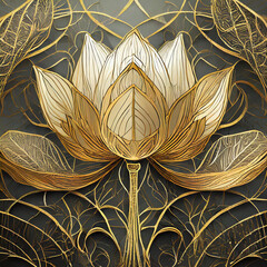 Luxury lotus and tulip gold art deco wallpaper. Nature background vector. Floral pattern