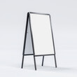 Blank chalk board street stand mockup. Isolated pavement menu rack with material frame template for cafe or restaurant welcome easel. 3D rendering