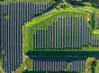 Drone Aerial View power station producing clean, sustainable solar energy  in Italy