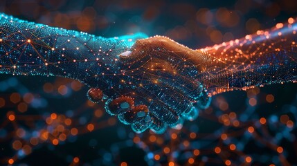 Poster - A hand is shaking another hand in a digital image. Concept of connection and collaboration between two people