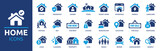 Fototapeta  - Home icon set. Containing house, property, loan, town, landlord, insurance, location, mortgage, for sale and more. Solid vector icons collection.