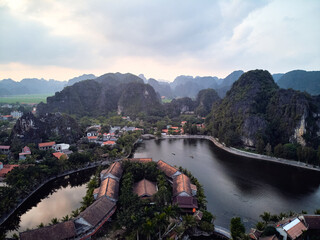 the town of Ninh Binh, Vietnam. drone