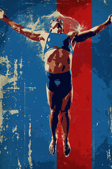 Wall Mural - Competitive professional swimmer viewed from below illustration.