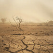 The dramatic scorching arid landscape of drought land with cracks and dust, global warming.