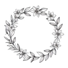 Wall Mural - Gray thin barely noticeable flower frame with leaves isolated on white background pattern