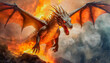dragon saliendo de un bolcan en llamas