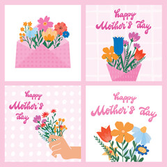 Wall Mural - Mothers day greeting cards, posters, prints, invitations, banners decorated with flowers. EPS 10
