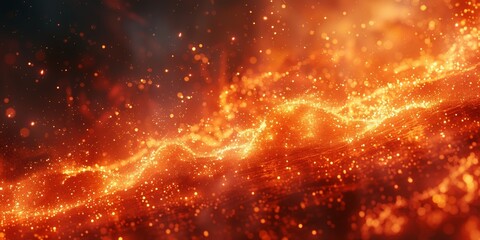 Wall Mural - Intense fiery particles swirl in abstract darkness, emitting vibrant energy against a black backdrop