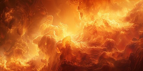 Wall Mural - Vibrant orange glow emanates from blazing fire, evoking intense heat against a dark abstract background