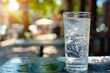 Chilled water on a reflective surface. Heatwave and hydration themes