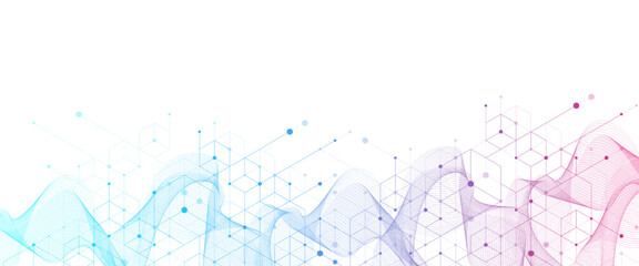 Poster - Modern health care or medical background design. Health care innovation concept. Horizontal header web banner. Abstract geometric background with hexagon shapes for medicine, science, chemistry.