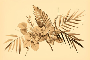 Wall Mural - Vintage boho wallpaper, vintage botanical illustration of tropical leaves