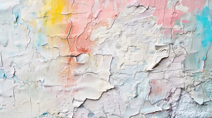 Poster - An old white painted wall with a grunge texture as the background. A cracked concrete background. A washed painting in the background.
