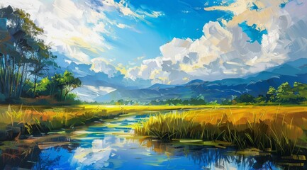 Canvas Print - A landscape oil painting made by hand