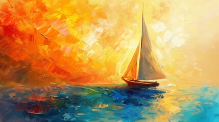 Sticker - The paintings are painted with paint on canvas in the impressionist style. Modern art with boats, sails on the sea. Abstract contemporary art for background.