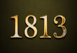 Old gold effect of 1813 number with 3D glossy style Mockup.	