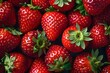 Delicious fresh red strawberries, background image, top view