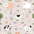 Seamless pattern with cute animals and flowers for your fabric, children textile, apparel, nursery decoration, gift wrap paper, baby's shirt. Vector illustration