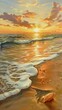 © kraphix - Illustrated tranquil beach scene at sunset, vertical layout, embodying serenity