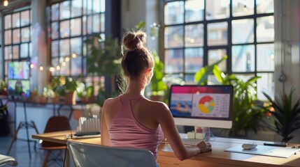 Poster - Woman Working at Desk With Computer