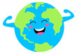 Cheerful strong cartoon globe character. Earth planet illustration.
