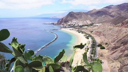 Canvas Print - aerial view of Las Teresitas beach, San Andres village and mountains of Tenerife