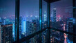 A panoramic view of a cityscape at night from a luxury hotel room, capturing the blend of business and leisure that defines modern corporate travel.