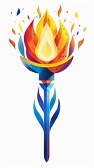 Wall Mural - Olympic fire, bold flat colors isolated on white background. Olympic Games in Paris 2024