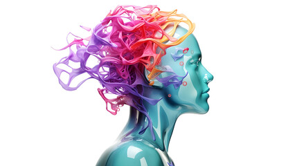 Poster - Colorful oil paint flow on human face isolated on a transparent background. Generative AI.