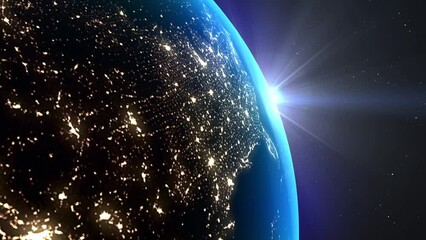 Wall Mural - view from space of a beautiful sunrise over usa, the sun rises over the american continent. night li