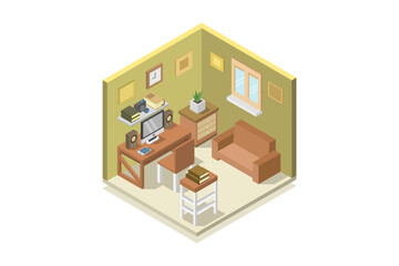 Poster - Isometric bedroom room