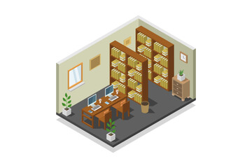 Sticker - Book library interior isometric