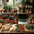 Food Blogger's Workspace: An organized flat lay of a food blogger's workspace with a laptop, camera, and beautifully arranged ingredients, capturing the essence of food blogging.